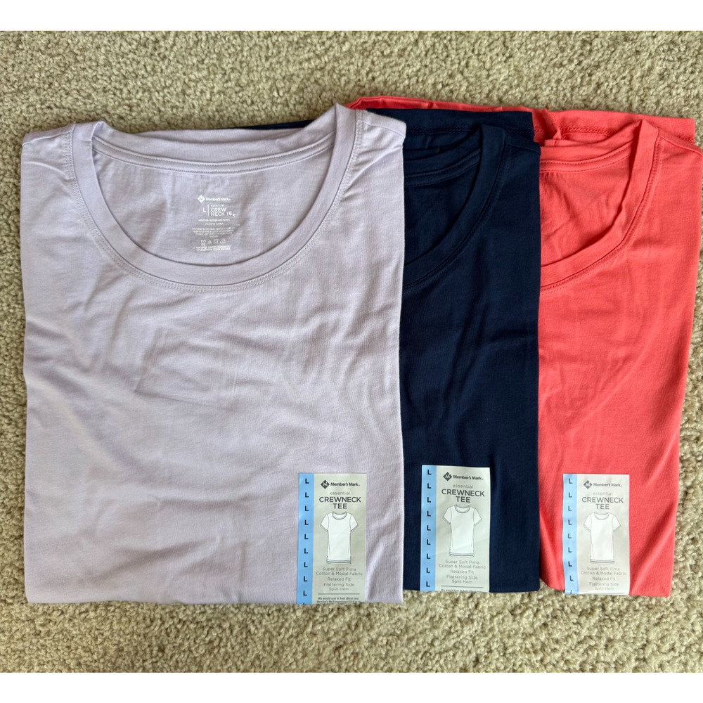 NWT Basic Crewneck Tee Set of 3 Womens L Relaxed Fit Spring Summer